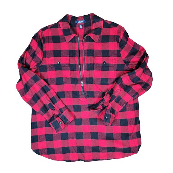 Chaps Buffalo Plaid 1/2 Zip Pullover Shacket Women's SZ LG - Picture 1 of 10